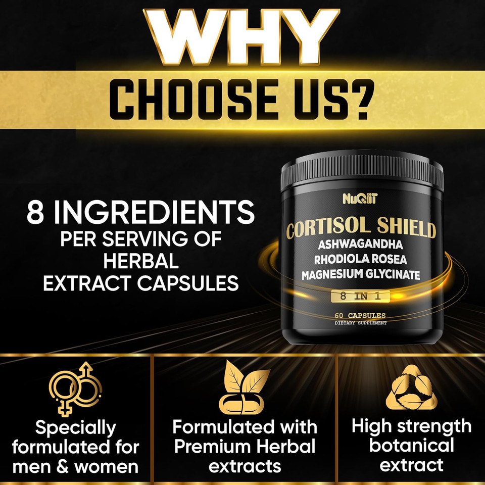 8In1 Cortisol Shield - Ashwagandha And Magnesium, Rhodiola Rosea, Lions Mane, Sea Moss, Turmeric, St Jonh'S Wort - Mind& Mood Balance, Rest Well, Support Immume - 60 Capsules