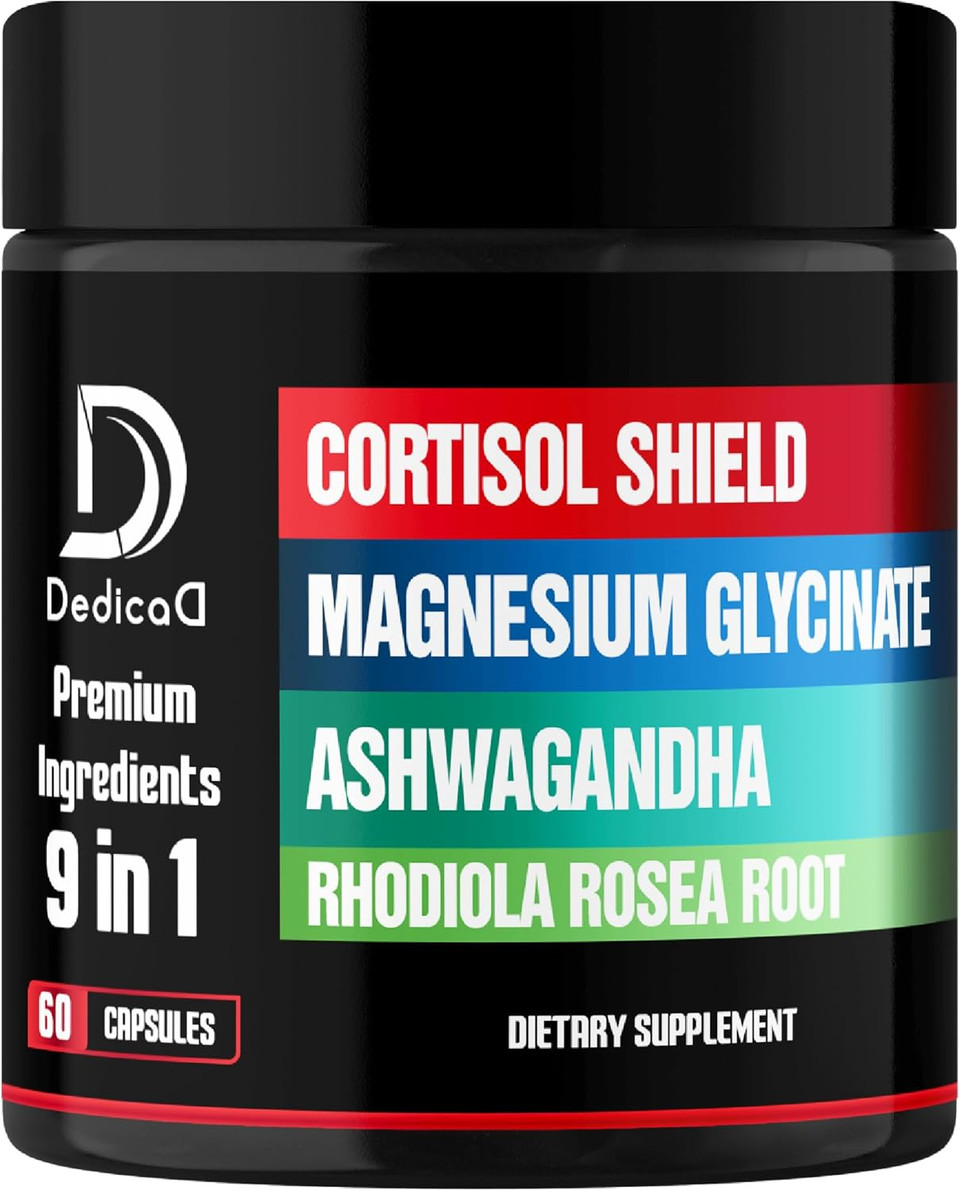 9In1 Cortisol Shield - Magnesium Glycinate & Ashwagandha With Rhodiola, Phosphatidylserine, Passion Flower, L-Theanine, Apigenin, Licorice, Magnolia - Rest Well & Mood Balance - 60 Count