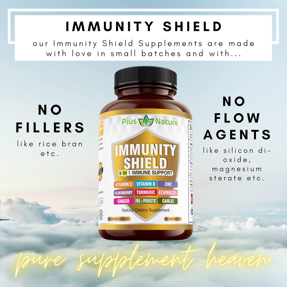9-In-1 Immune Support Vitamin C (1000Mg), Vitamin D3 (5000 Iu), Zinc(22Mg) With Elderberry, Turmeric, Echinacea, Ginger, Garlic And Pre+Pro-Biotic Per Serving (120 Caps Per Bottle - 2 Month Supply)