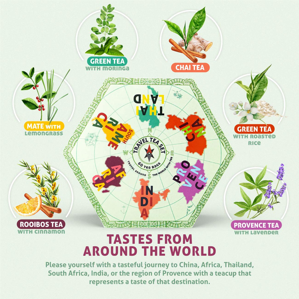 Acorus Travel & Travel Vol. Ii Tea Sets, Gift Set Of 12 Different Flavours, Sampler Of 120 Bags Individually Wrapped, Natural Fruit And Herbs, 12 Flavours