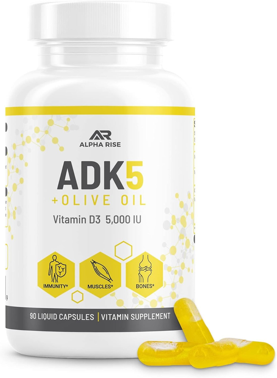 Adk 10 Vitamin Supplement + Olive Oil For Better Absorption - With Vitamins A + D3 (10,000 Iu) + K2 (Mk7+Mk4) - 90 Capsules - Vegetarian - Non-Gmo