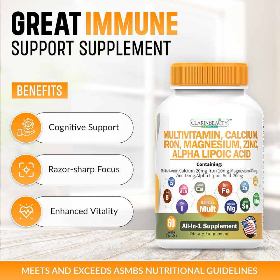 Advanced Multivitamin, Calsium, Iron, Magnesium, Zinc, With Vitamins A, C, D, C, B-12, K-2 & More For Heart Health, Energy, Metabolism, Muscle, Immune, Skin, Bone, & Eye Support