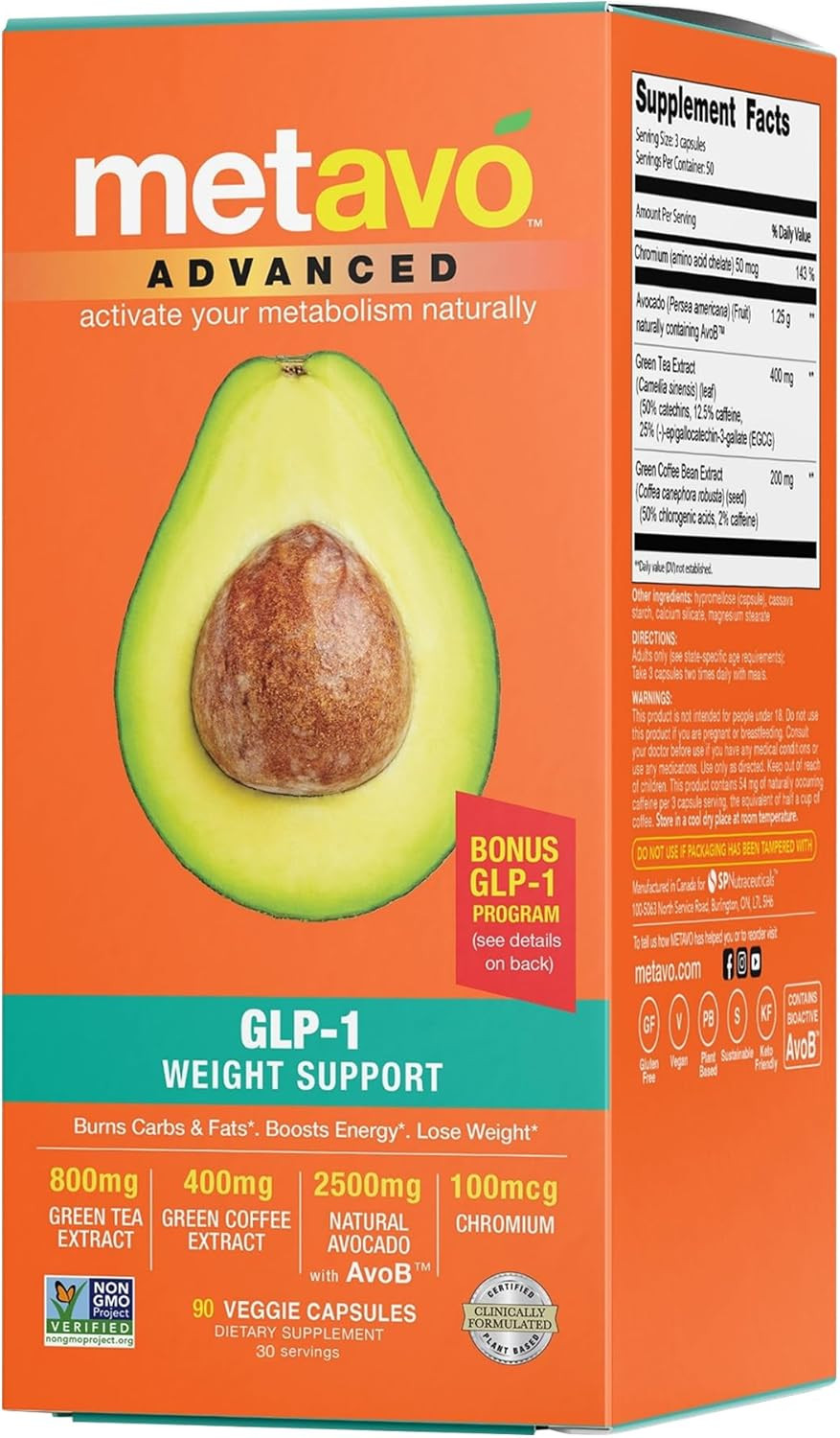 Advanced Weight Support  Natural Diet Supplements With Essential Nutrients For Promoting Wellness, Enriched With Avocados, Green Tea, Chromium & Green Coffee, 90 Easy-To-Swallow Diet Pills