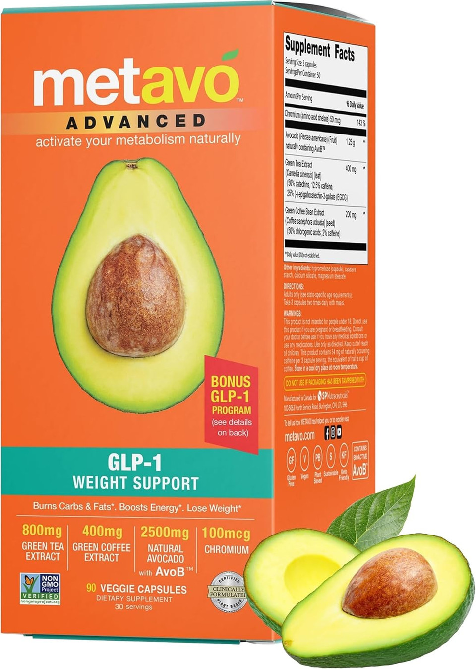 Advanced Weight Support  Natural Diet Supplements With Essential Nutrients For Promoting Wellness, Enriched With Avocados, Green Tea, Chromium & Green Coffee, 90 Easy-To-Swallow Diet Pills