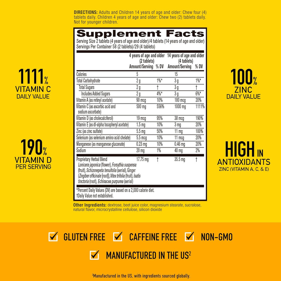 Airborne Vitamin C 1000Mg (Per Serving) - Citrus Chewable Tablets (116 Count In A Bottle), Gluten-Free Immune Support Supplement, With Vitamins A C E, Zinc, Selenium, Echinacea, Ginger, Antioxidants