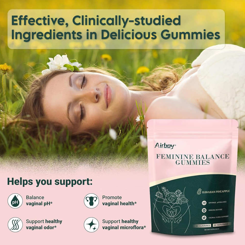 Airboy Feminine Balance Gummies - Pineapple Gummies For Women Ph - Feminine Probiotics Gummy - Immune Support, Vaginal Flora Balance - 60 Gummies