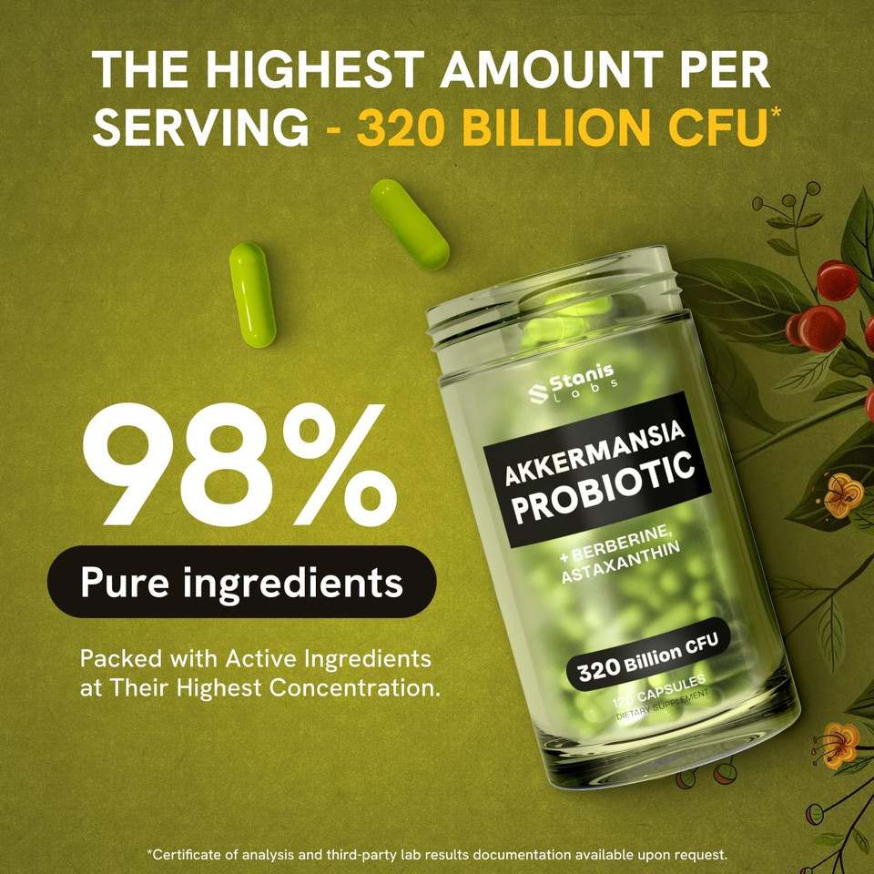 Akkermansia Muciniphila Probiotics 320 Billion Cfu| Glp-1 Probiotic And Prebiotic | Akkermansia Probiotics For Gut Health | Inulin Prebiotic Fiber Capsules Astaxanthin & Berberine & Chromium 240 Count