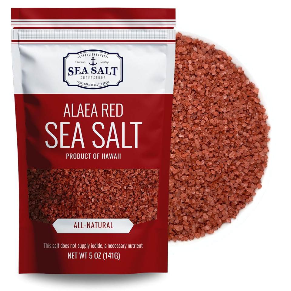 Alaea Coarse Crystal Red Hawaiian Salt To Add Color To Any Dish And Natural Finishing Use, Red Salt Made With Alaea Clay, 5 Oz Bag