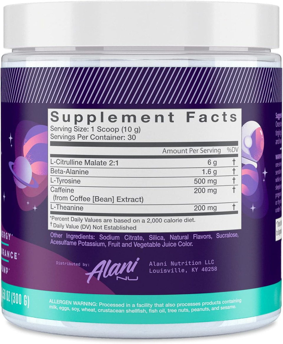 Alani Nu Pre Workout Powder Sherbet Swirl, Amino Energy Boost, Endurance Supplement, Sugar Free, 200Mg Caffeine, L-Theanine, Beta-Alanine, L-Citrulline, 30 Servings