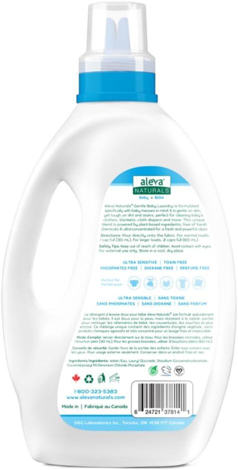 Aleva Naturals Gentle Baby Laundry, Effective Plant Based Formula, Laundry Liquid, Fragrance Free, Tough On Stains And Dirt, Sensitive Skin Friendly (40 Loads) - 40 Fl. Oz, 1.2 L