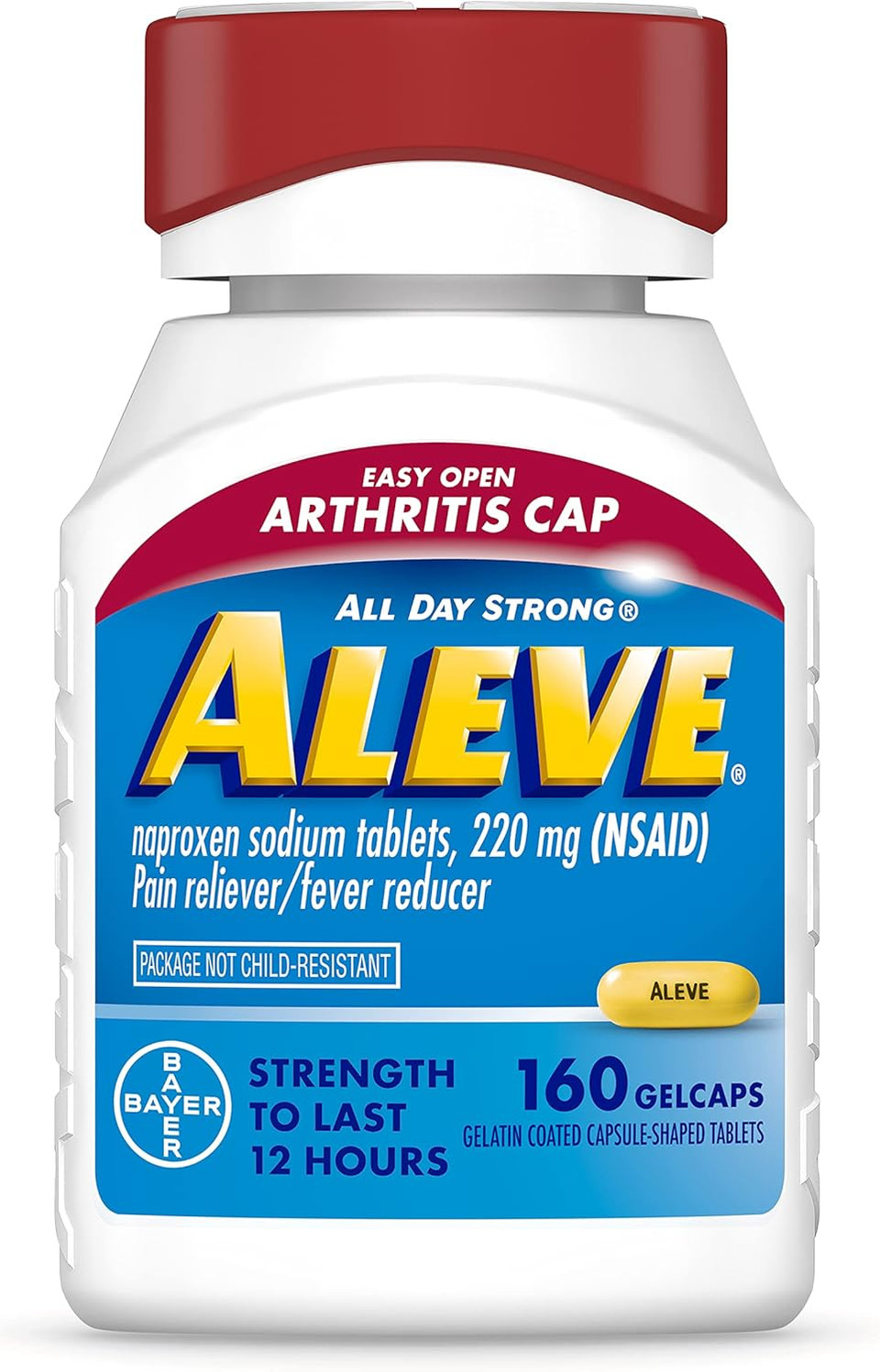 Aleve Gelcaps With Easy Open Arthritis Cap, Naproxen Sodium, Medication For Arthritis Pain, 160 Count