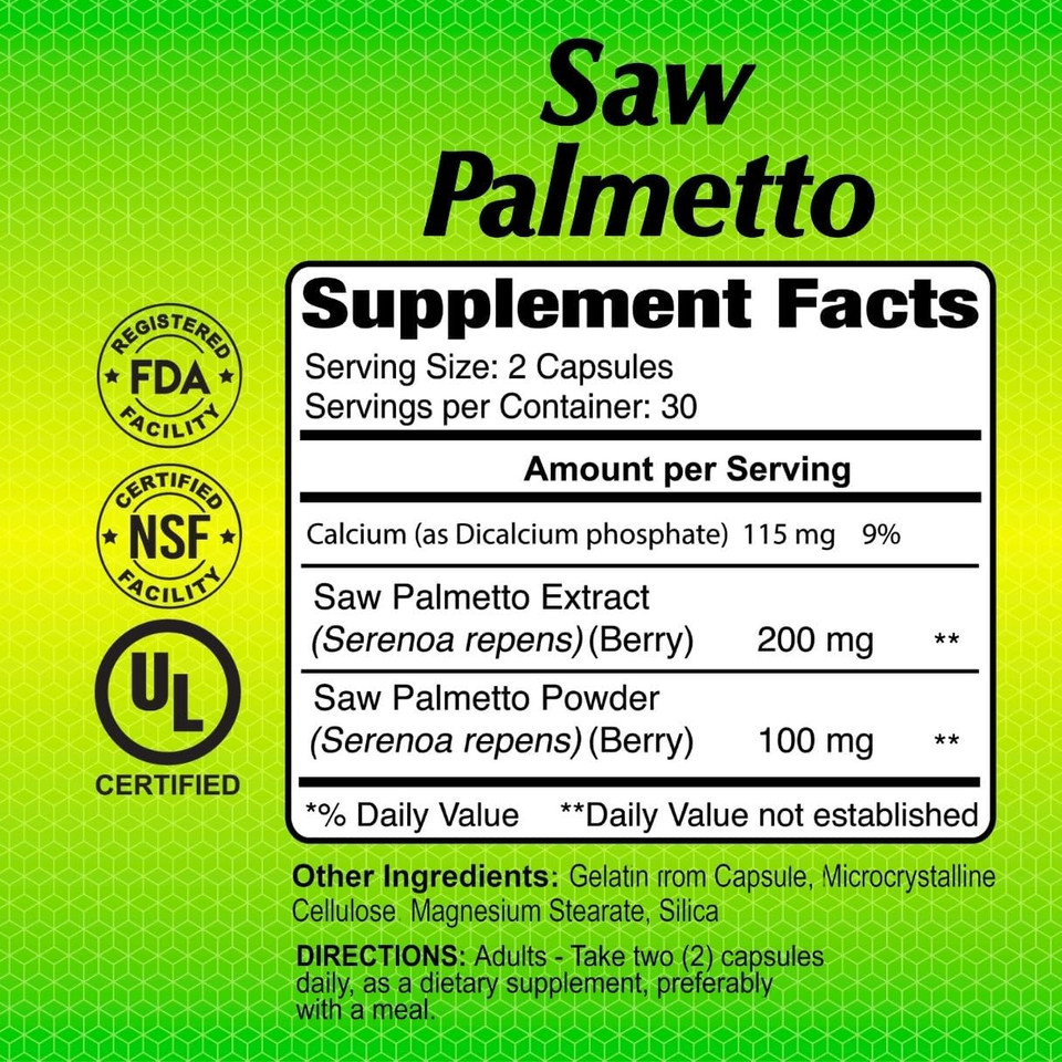 Alfa Vitamins Saw Palmetto, Natural Supplement With Palmetto Extract & Berry Powder Blend, Supports Prostate & Urinary Health, Provides Vitamin Support For Hair Growth & Well-Being, 60 Capsules