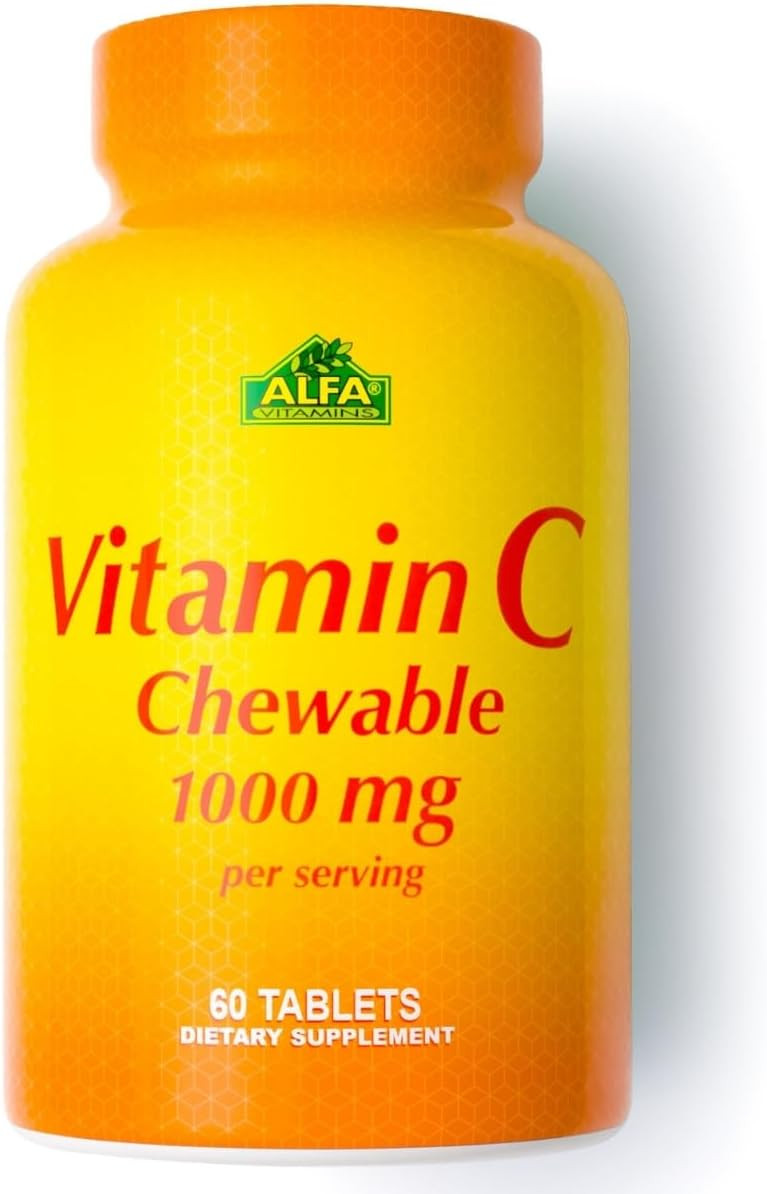Alfa Vitamins Vitamin C Chewables Contains 1000Mg - Easy To Chew Tablets - Super Antioxidant - Immune Booster - 60 Tablets
