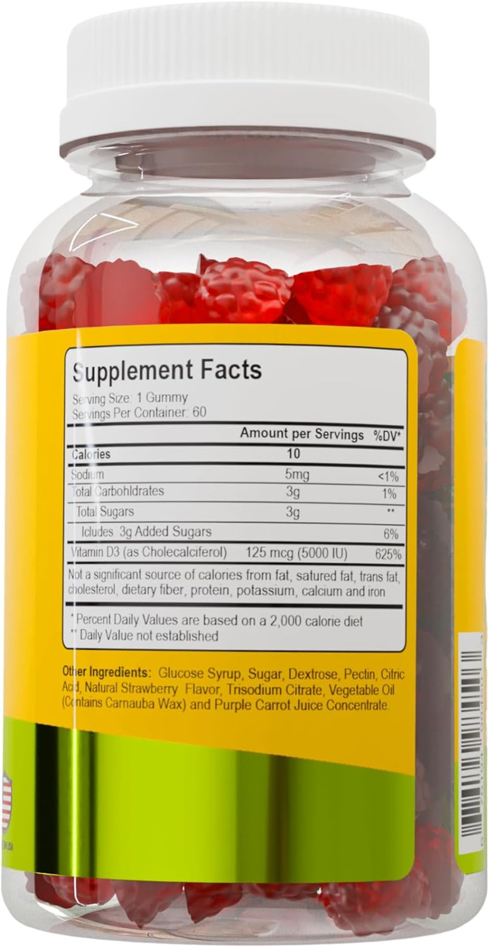 Alfa Vitamins Vitamin D3 5000 Iu Gummies, Immune Support & Calcium Absorption Supplement, 125 Mcg Per Gummy, Natural Strawberry Flavor, Supports Bone & Muscle Health, Non Gmo, 60 Gummies