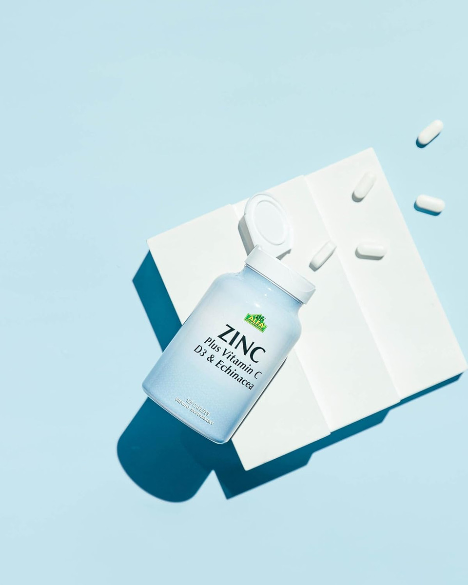 Alfa Vitamins Zinc + Vitamin C, D3 & Echinacea Supplements, Immune Support Formula With Enhanced Absorption, Supports Bone Health, Immune Function, And Antioxidant Protection, 120 Caplets