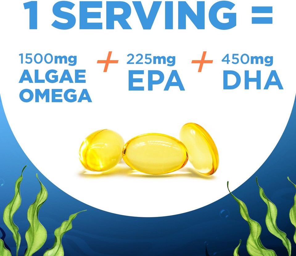 Algae Omega 3 1,500Mg - Vegan Supplement With Patented Life'S Omega 3 - High Dose Epa & Dha - Better Than Fish Oil - Supports Heart, Brain, Joint Health - 90 Vegan Softgels