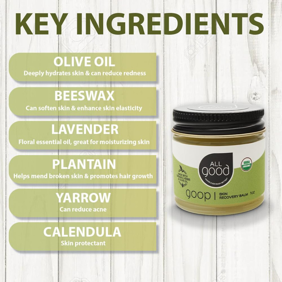 All Good Goop Organic Skin Care Recovery Balm - All Purpose Ointment W/Calendula, Lavender, Beeswax - Chafing Cream, Dry Skin Salve, Cracking Lip Moisturizer - Soothes, Hydrates & Calms - 4Oz