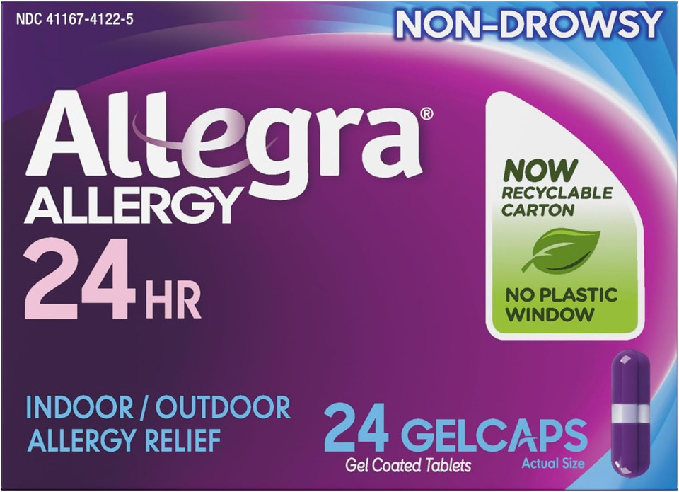 Allegra Adult 24-Hour Allergy Relief Gelcaps, Non-Drowsy Indoor And Outdoor Allergy Medicine, 180 Mg Fexofenadine Hci Antihistamine Pill, 60-Count & 24-Count Bundle