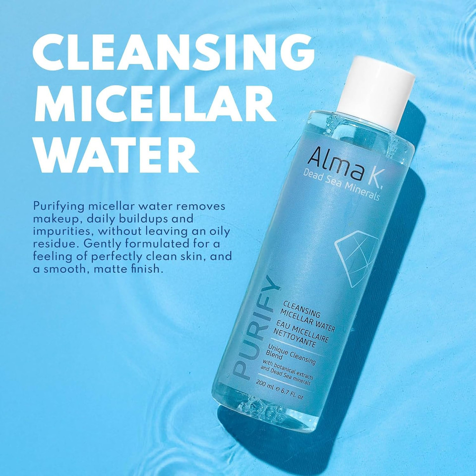Alma K Cleansing Micellar Water - Soothing Makeup Remover - Non-Drying For All Skin Types - Water-Based Gentle Facial Cleanser With Aloe Vera - 6.7 Oz