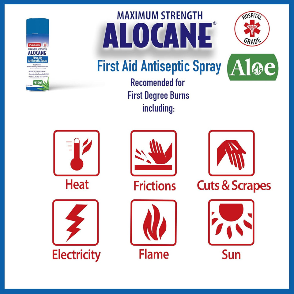 Alocane® Maximum Strength First Aid Antiseptic Spray For Fast, Pain-Free Wound Cleaning To Prevent Infection With 4% Lidocaine Hcl & 0.13% Benzalkonium Chloride, 3.5 Fl Oz