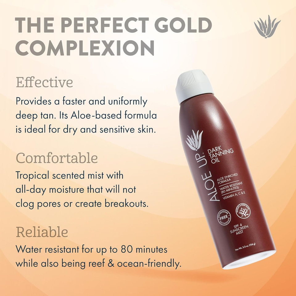 Aloe Up Light Tanning Oil With Spf 6 Sunscreen - Body And Face Tanning For Outdoor Sun - With Pure Aloe Vera Oil And Natural Oils - Absorbs Quickly - Reef Friendly - Fresh Tropical Scent - 4 Oz