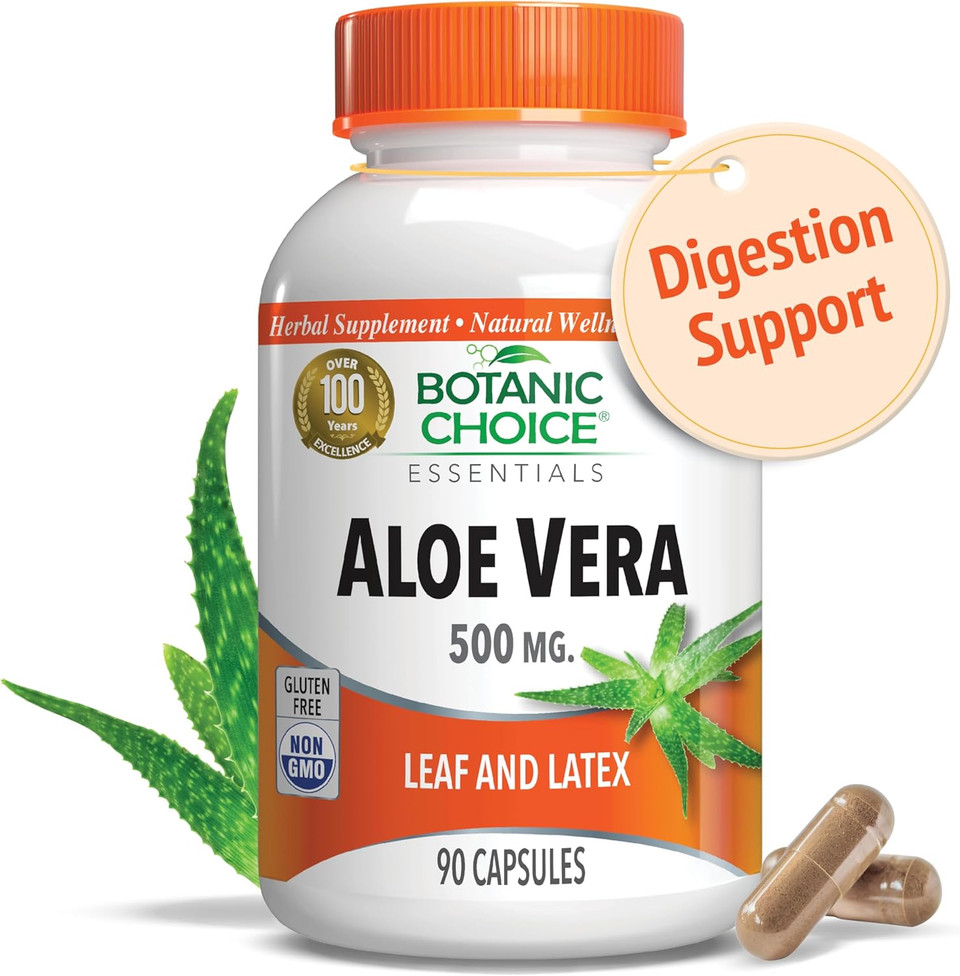 Aloe Vera- Leaf And Latex, Digestive, Liver, Stomach Health-Contains Amino Acids, Vitamins, Minerals, Enzymes- 500Mg-Gluten Free, Non-Gmo-90 Capsules