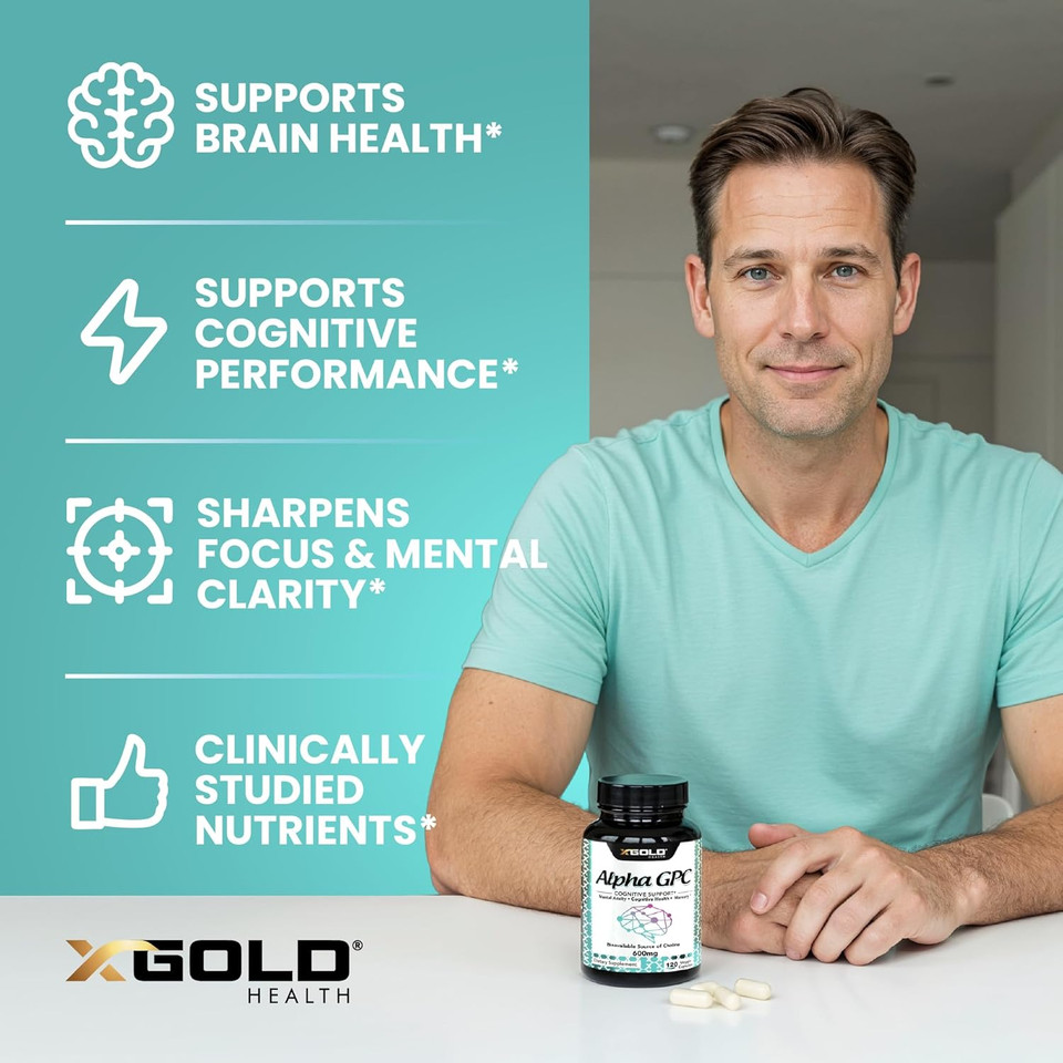 Alpha Gpc Choline Supplement 600Mg, 99%+ Highly Purified, Highly Bioavailable Source Of Choline,180 Veggie Capsules, Cognitive Enhancer Nootropic, Supports Memory & Brain Function, Boosts Focus & Mood