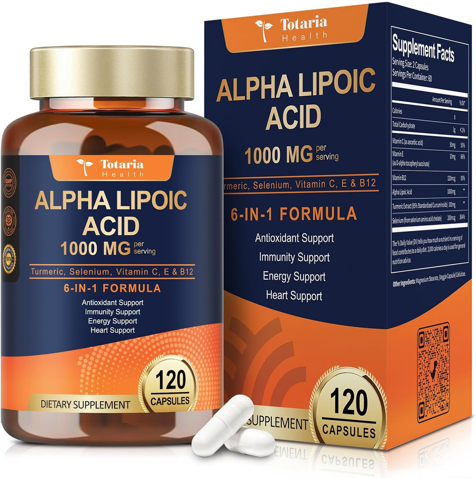 Alpha Lipoic Acid - 1000Mg Ala Supplement Capsules For Neuropathy Support Supplement Nerve Health, Liver Detox, Antioxidant, Metabolism And Cell Energy, Anti-Aging - Non-Gmo, Gluten Free, Vegan Safe