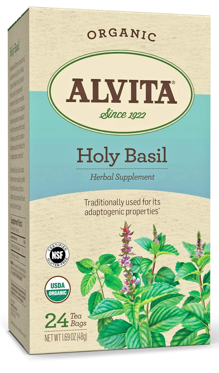 Alvita Organic Holy Basil Herbal Tea - Made With Premium Quality Organic Holy Basil Seeds, And Pleasant Delicate Flavor, 24 Tea Bags