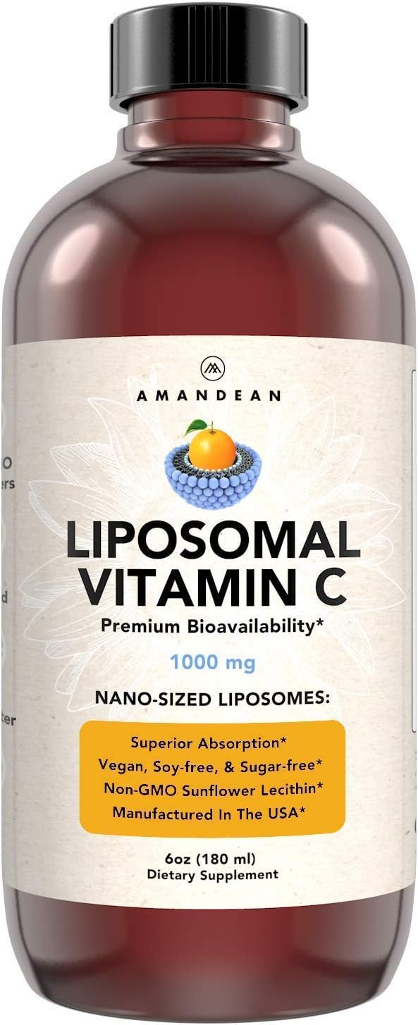 Amandean Liposomal Vitamin C 1000Mg. Liquid Vit C Supplement. Immune Support, Skin Health, Collagen Production. Fast Absorbing Antioxidant Delivery. Quali-C, Soy-Free, Vegan, Non-Gmo