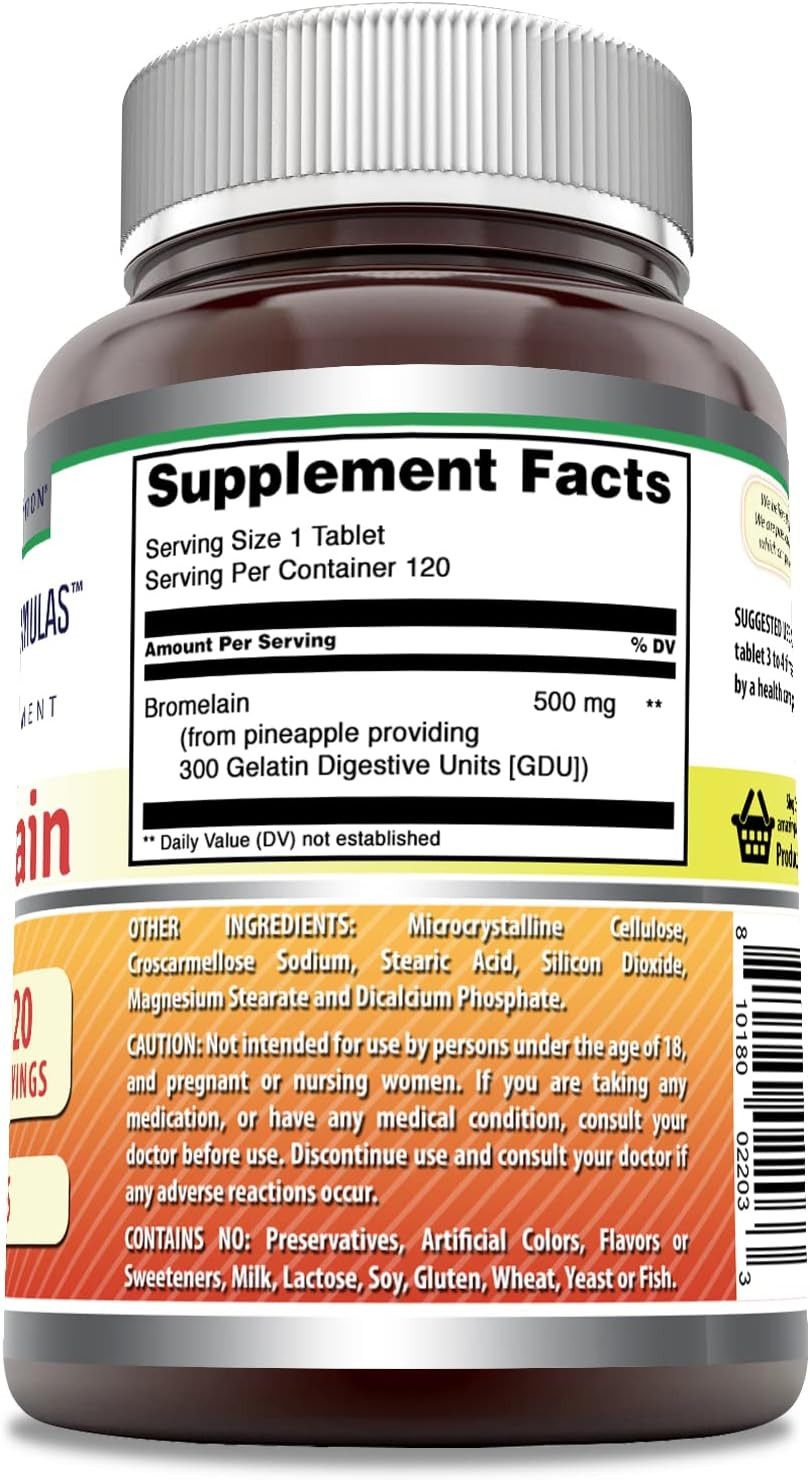 Amazing Formulas Bromelain 500 Mg Tablets Supplement | Non-Gmo | Gluten Free | Made In Usa (180 Count)