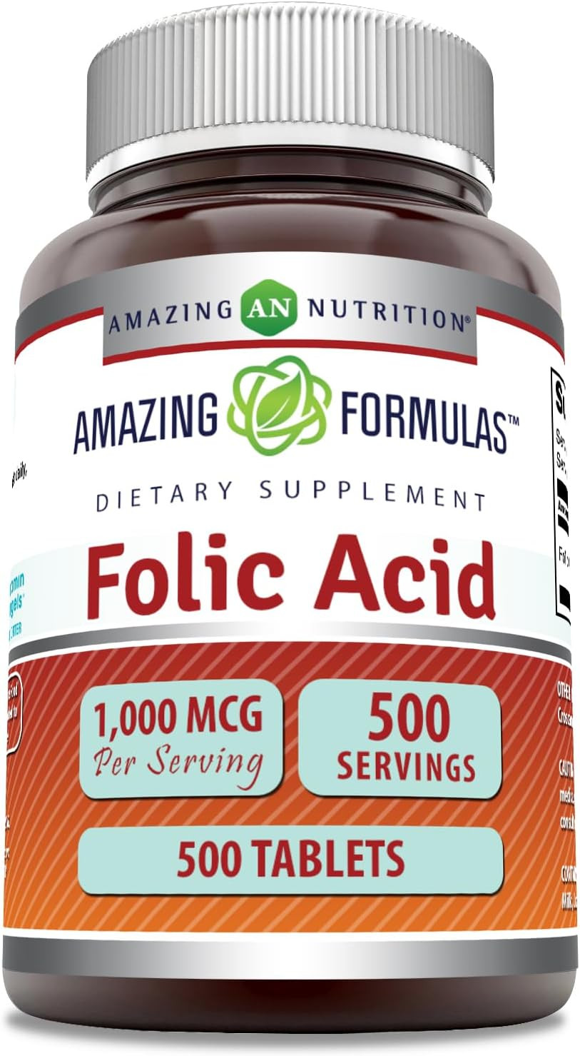 Amazing Formulas Folic Acid 1000 Mcg (1 Mg) 240 Tablets Supplement | Vitamin B9 | Non-Gmo | Gluten Free | Made In Usa