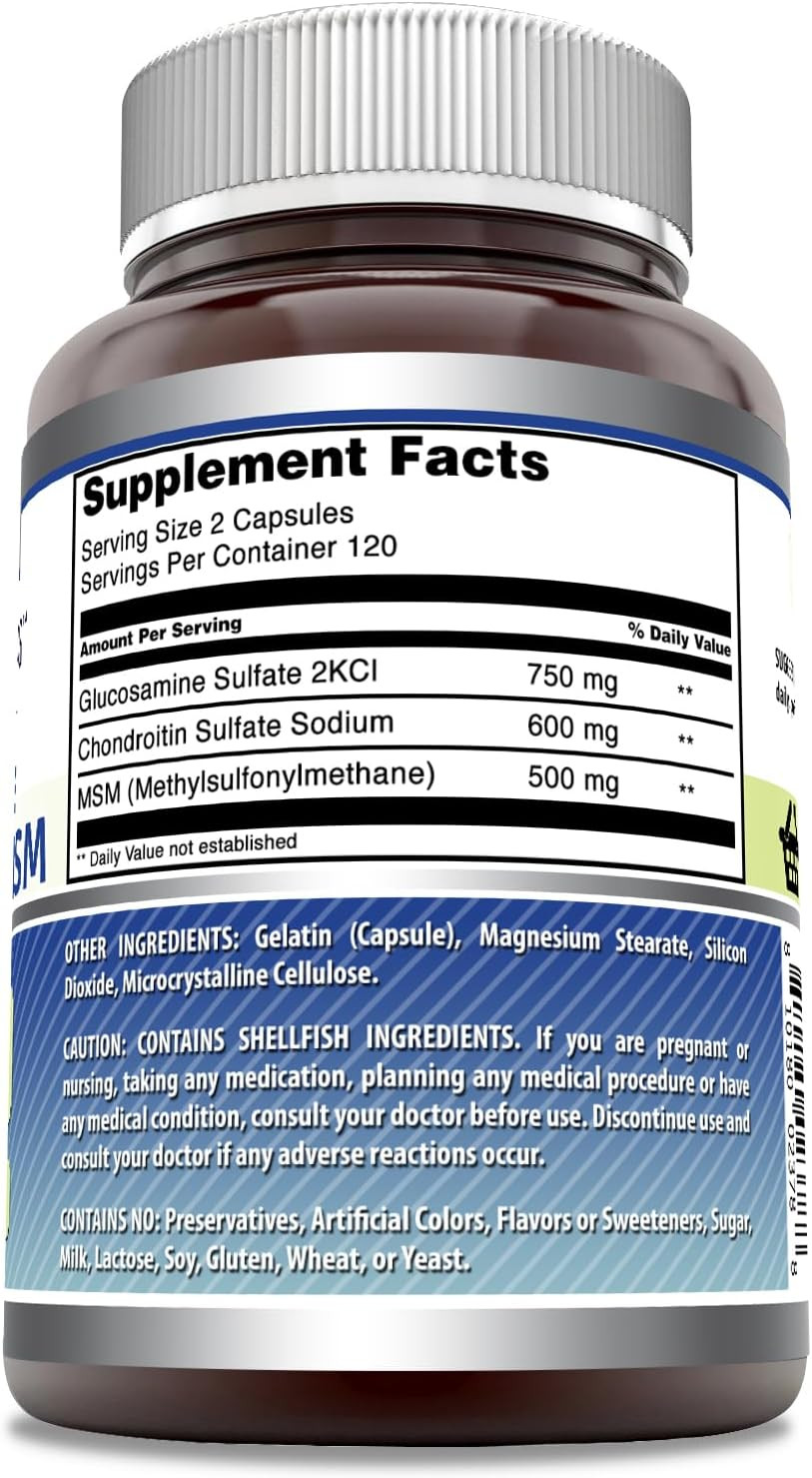 Amazing Formulas Glucosamine Chondroitin Msm 1850 Mg Per Serving Capsules Supplement | Non-Gmo | Gluten Free | Made In Usa (60 Count)