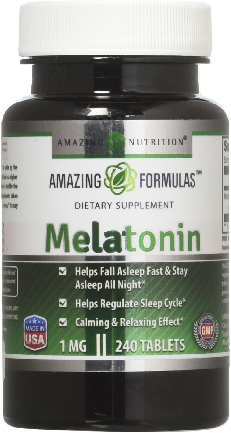Amazing Formulas Melatonin 1 Mg Tablets (Non Gmo,Gluten Free) - Best Choice Of Natural Sleep Aid Supplement  Promotes Calming And Relaxing Effect - 240 Tablets - Suitable For Vegetarian