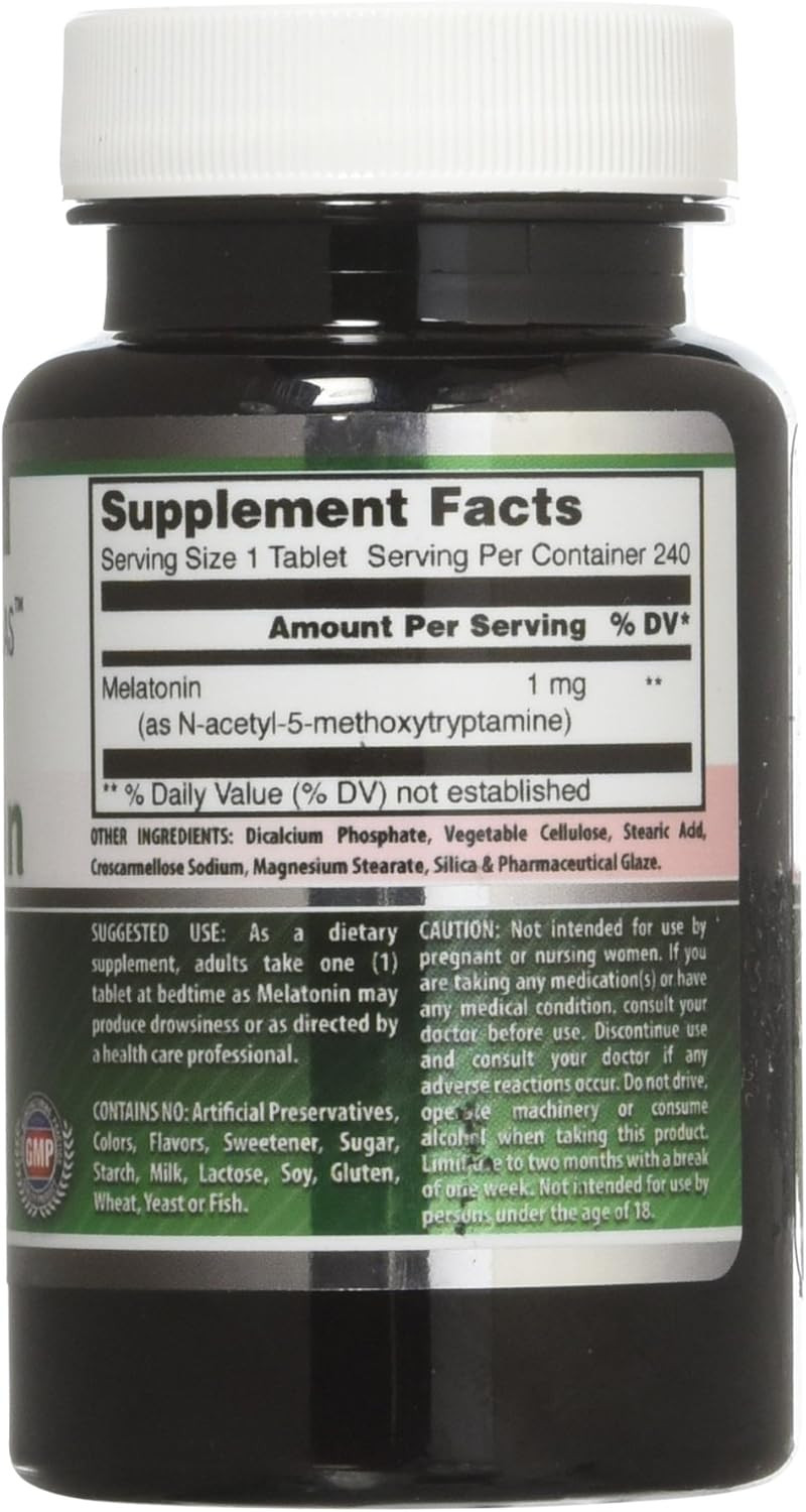 Amazing Formulas Melatonin 1 Mg Tablets (Non Gmo,Gluten Free) - Best Choice Of Natural Sleep Aid Supplement  Promotes Calming And Relaxing Effect - 240 Tablets - Suitable For Vegetarian