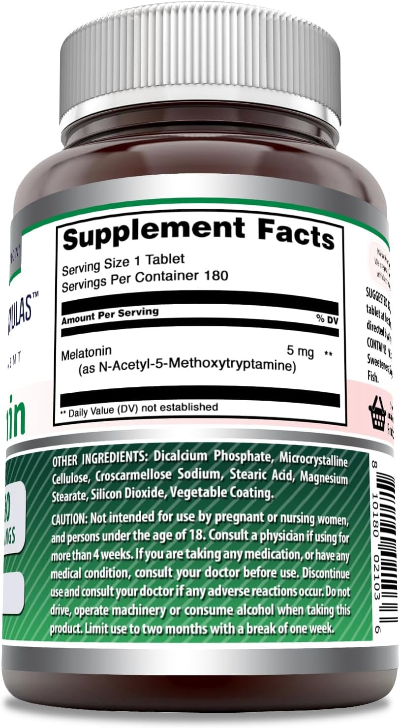 Amazing Formulas Melatonin Supplement | Unflavored | 5 Mg | 180 Tablets | Non-Gmo | Gluten Free | Made In Usa