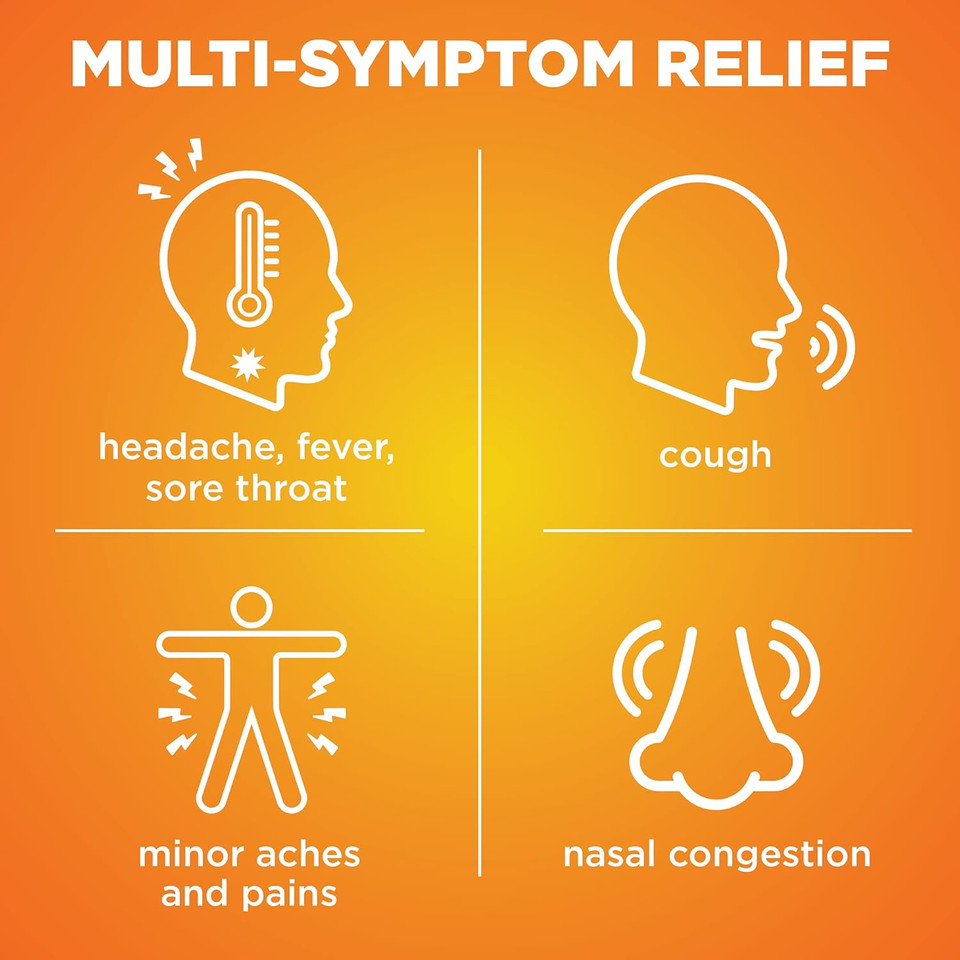 Amazon Basic Care Daytime Cold And Flu Relief Softgels, Non-Drowsy Cold Medicine, Relief Of Pain, Fever, Cough, Sore Throat, Nasal Congestion, 24 Count