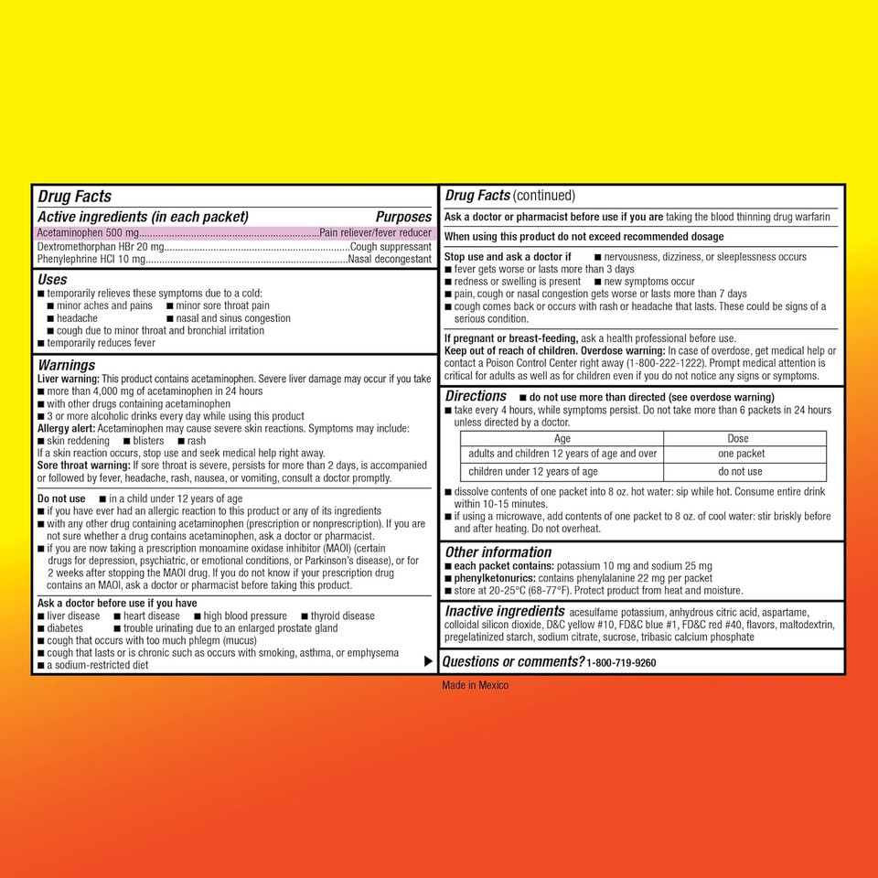 Amazon Basic Care Daytime Severe Cold And Flu Medicine Powder, Hot Liquid Therapy For Fast Relief, Non-Drowsy, Green Tea And Honey Lemon Flavors, 6 Count