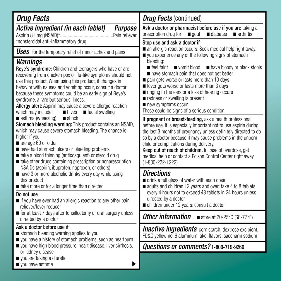 Amazon Basic Care Low Dose Chewable Aspirin 81 Mg Tablets, Pain Reliever, Orange Flavor, 36 Count