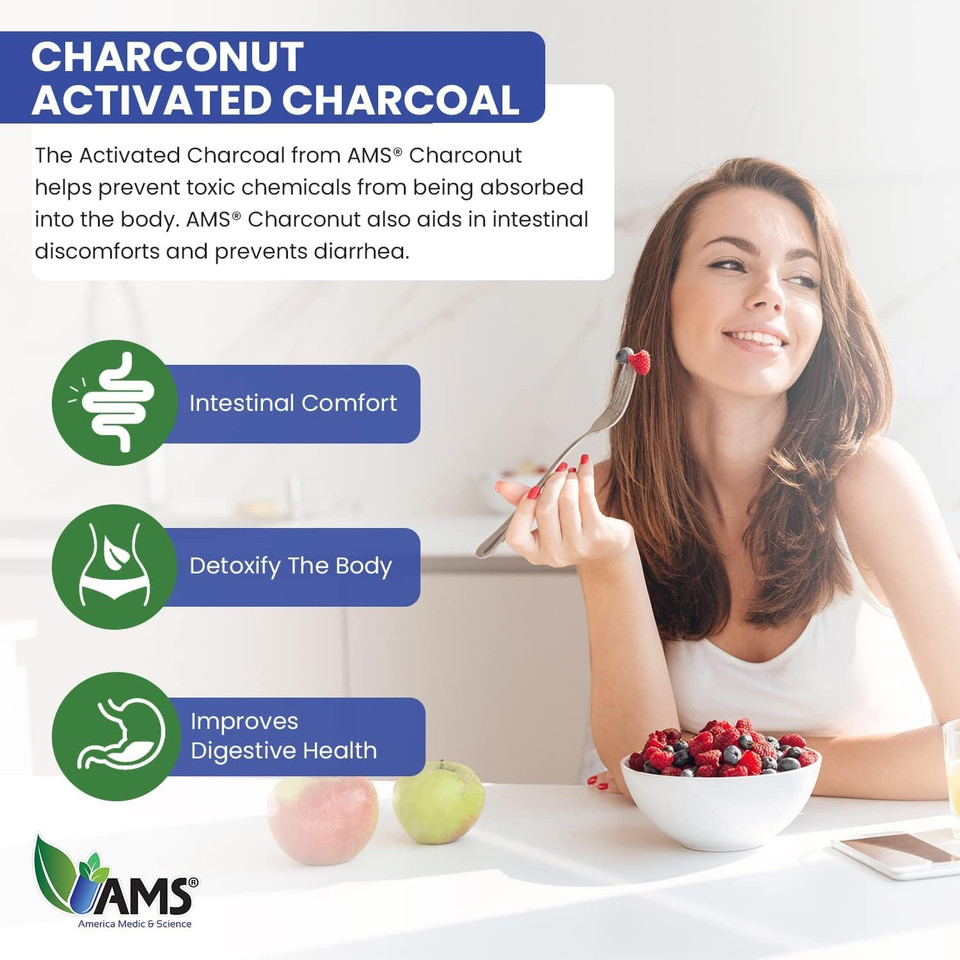 America Medic & Science Charconut 260 Mg (100 Capsules) | Activated Charcoal Supplement For Men & Women | Made With Coconut Husk | Promotes Better Stomach And Digestive Health | Gas & Bloating Relief