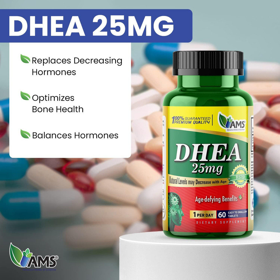 America Medic & Science Dhea 25 Mg (60 Tablets) | Dietary Supplement For Men And Women | Immune Support, Hormone Balance, Metabolism Support | Age-Defying Benefits