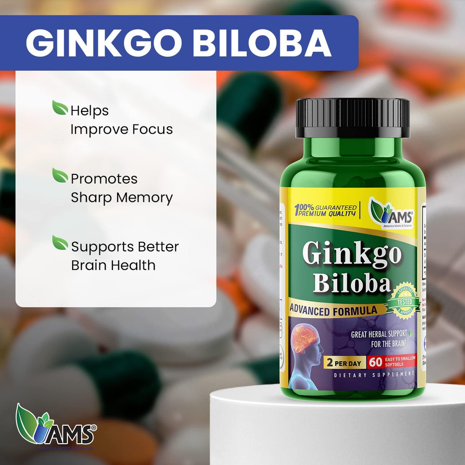 America Medic & Science Ginkgo Biloba 60Mg (60 Softgels) | Brain Booster Supplement For Men And Women | Mind Enhancer With Herbal Leaf Extract