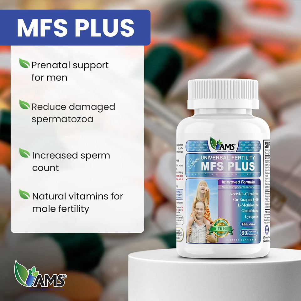 America Medic & Science Mfs Plus Fertility Supplements For Men (60 Capsules) Sperm Count Booster, Supports Motility | Natural Preconception Vitamins, Reproductive Aid, With Zinc, Coq10