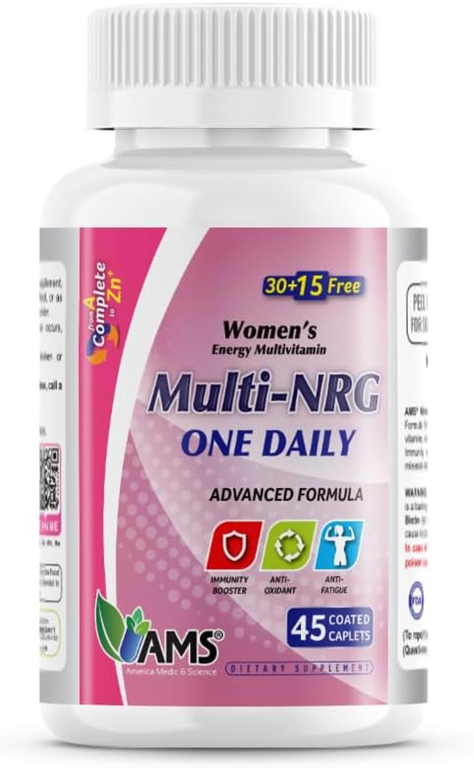 America Medic & Science Multivitamins For Women, Multi-Nrg, 45 Coated Caplets, One Daily, Immune Support Supplements, Vitamin C & B Complex, Vital Micro-Nutrients & Natural Herbal Ingredients