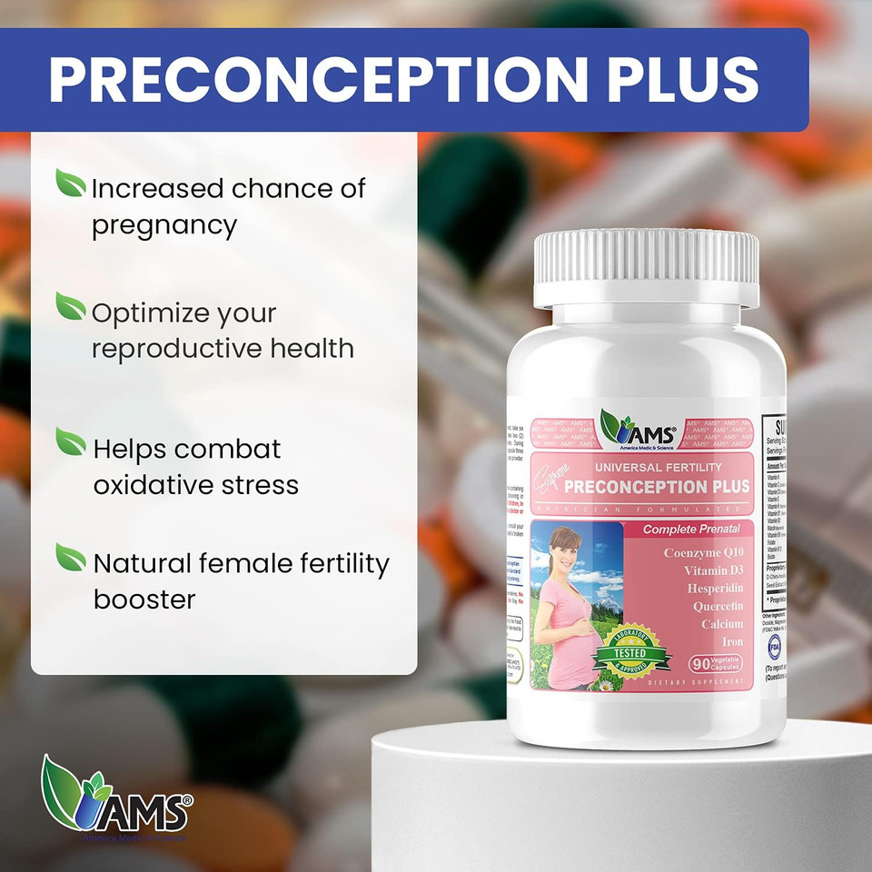 America Medic & Science Preconception Plus (90 Capsules) Conception And Fertility Supplement | Physician Formulated Pills To Support Conception | Prenatal Vitamins Best For Women Trying To Conceive