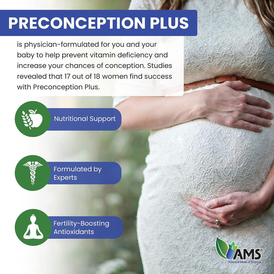 America Medic & Science Preconception Plus (90 Capsules) Conception And Fertility Supplement | Physician Formulated Pills To Support Conception | Prenatal Vitamins Best For Women Trying To Conceive