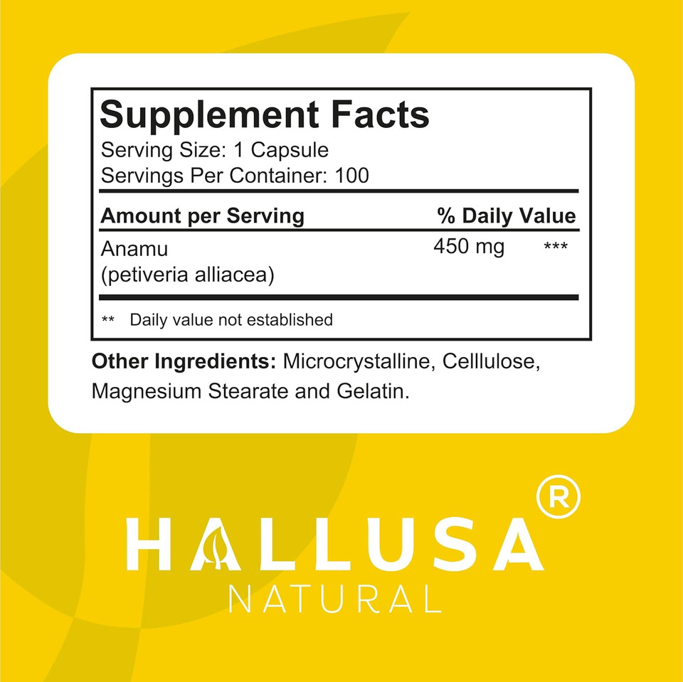Anamu Root 450 Mg - Petiveria Allicea - Anamu Capsules Organic - Immune System & Energy - 100 Capsules