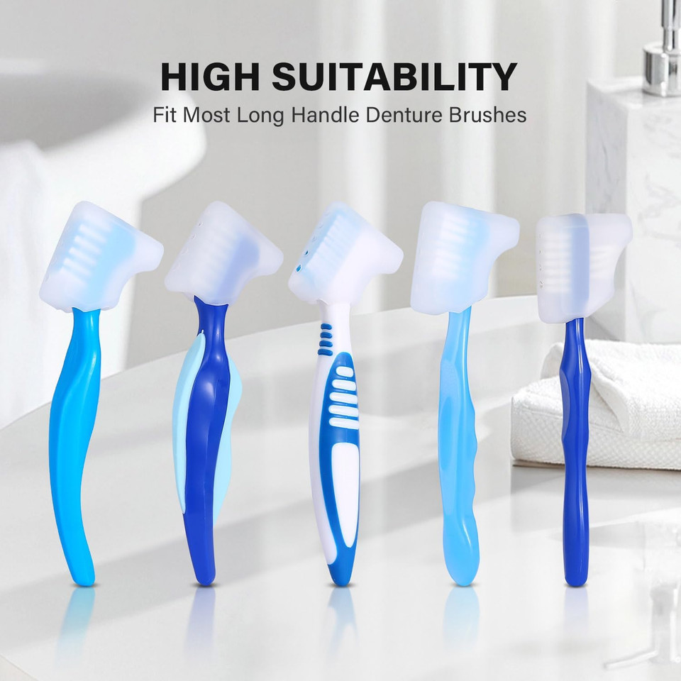 Anbbas 2Pcs Silicone Denture Brush Cover Fit Most Denture Toothbrushes(Green And Purple)