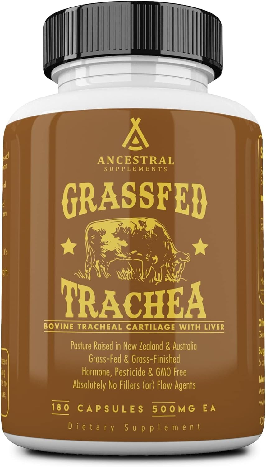 Ancestral Supplements Grass Fed Beef Tracheal Cartilage Supplement With Liver, 3000Mg, Immune Health And Joint Support Supplement Promotes Healing, Non-Gmo, 180 Capsules