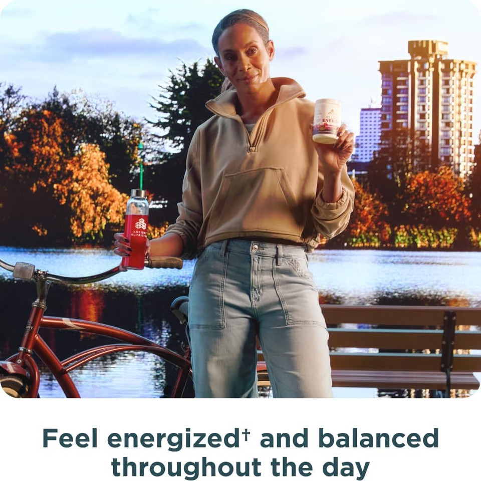 Ancient Nutrition Clean Energy Powder, Strawberry Kiwi, Supports Healthy Energy And Cognitive Health, Promotes Mental Alertness And Focus, 30 Servings